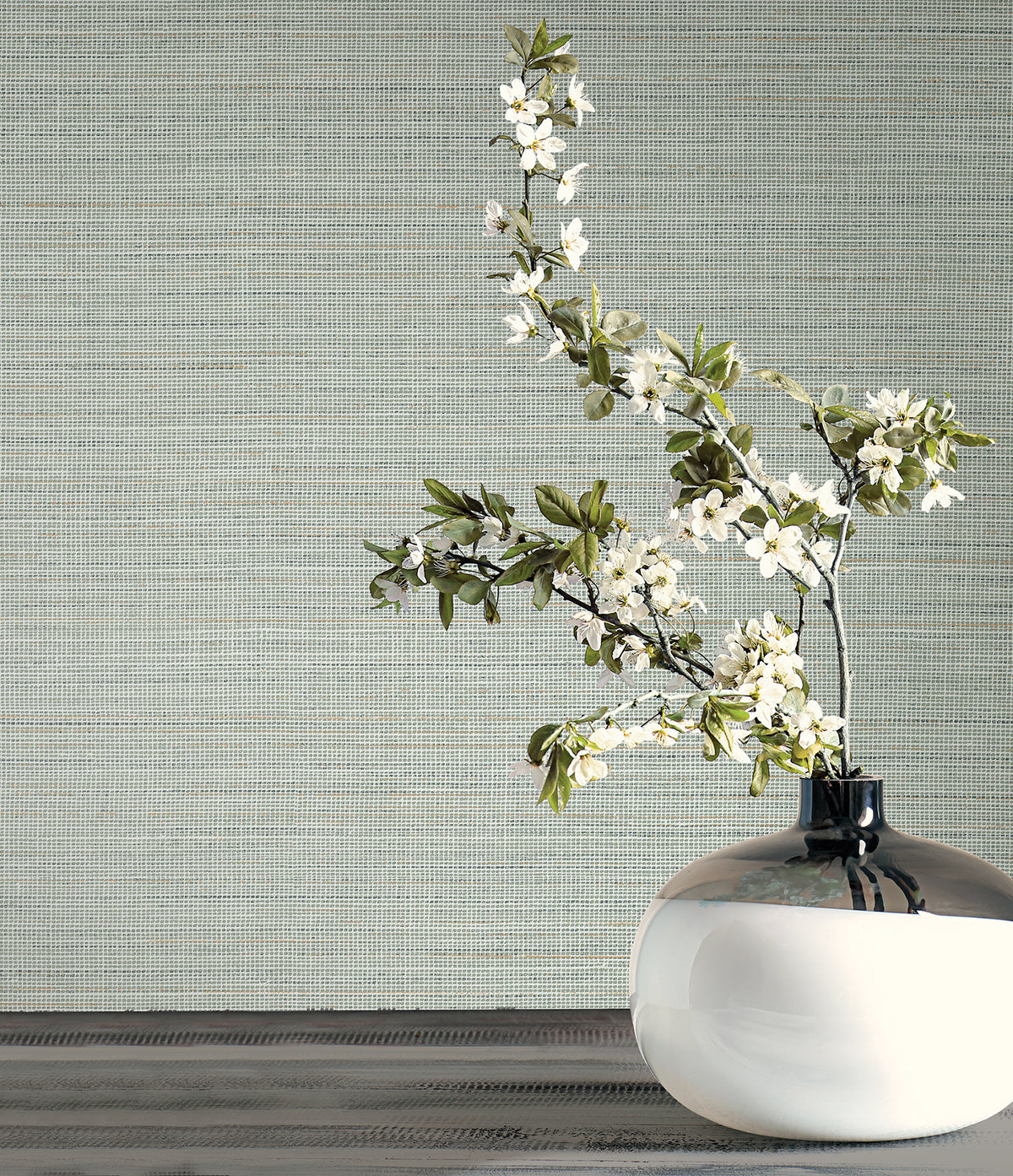 Drift Weave Wide Width Wallpaper - Aqua room setting