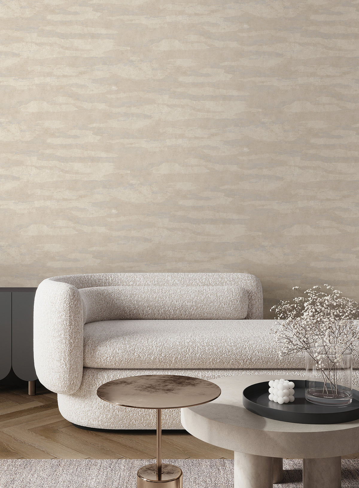 Misty Dreams Wide Width Wallpaper - Light Grey room setting