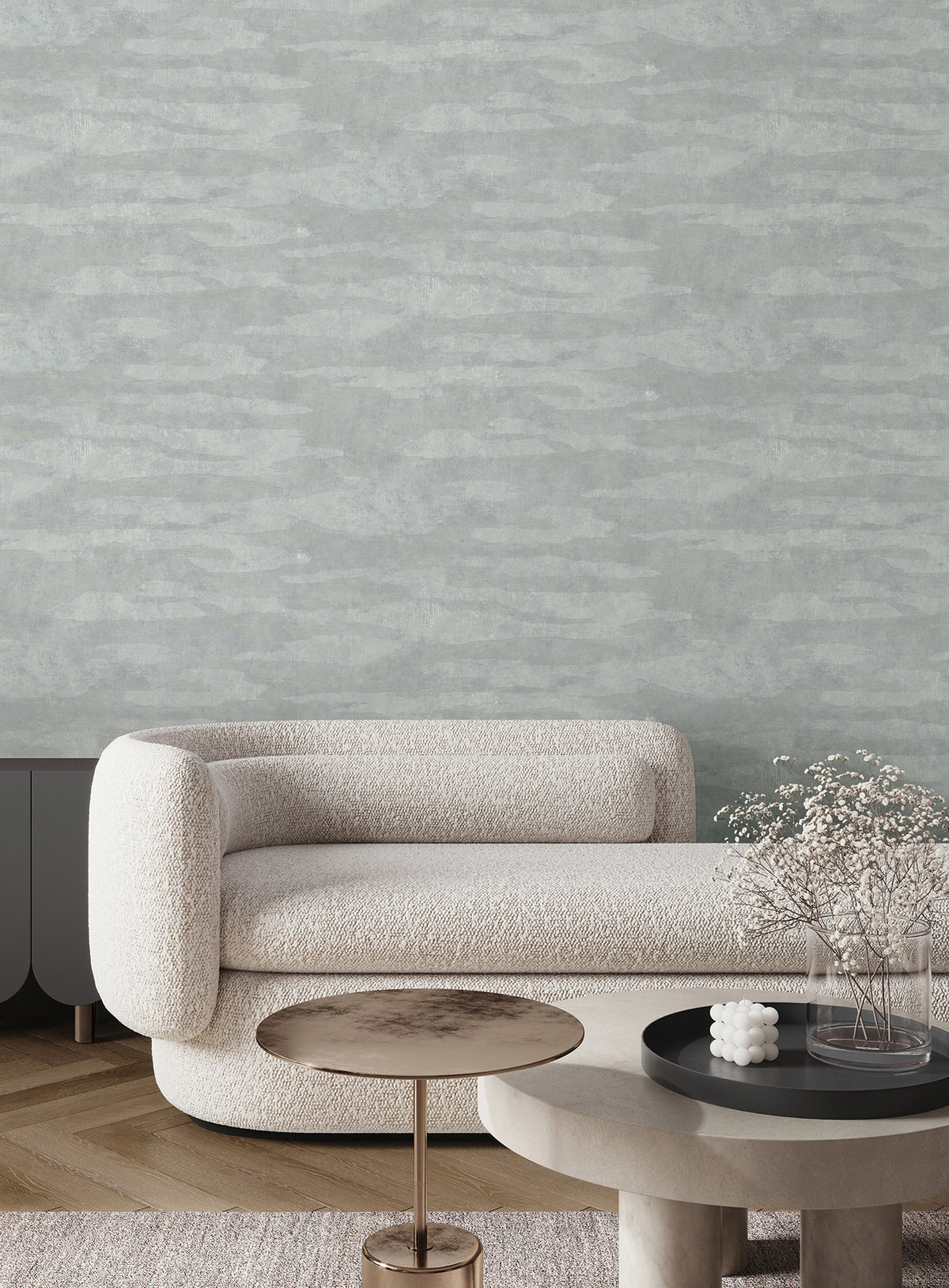 Misty Dreams Wide Width Wallpaper - Light Blue room setting