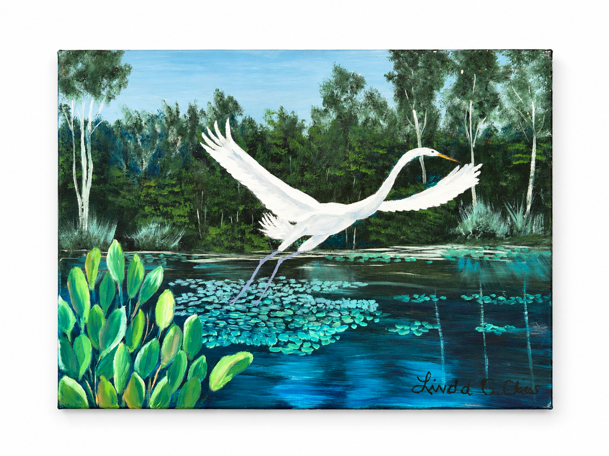 flying heron painting