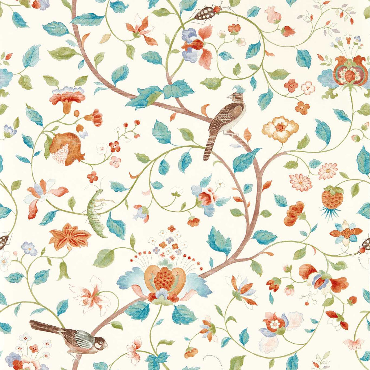 Aril's Garden Wallpaper by Sanderson - Teal/Russet