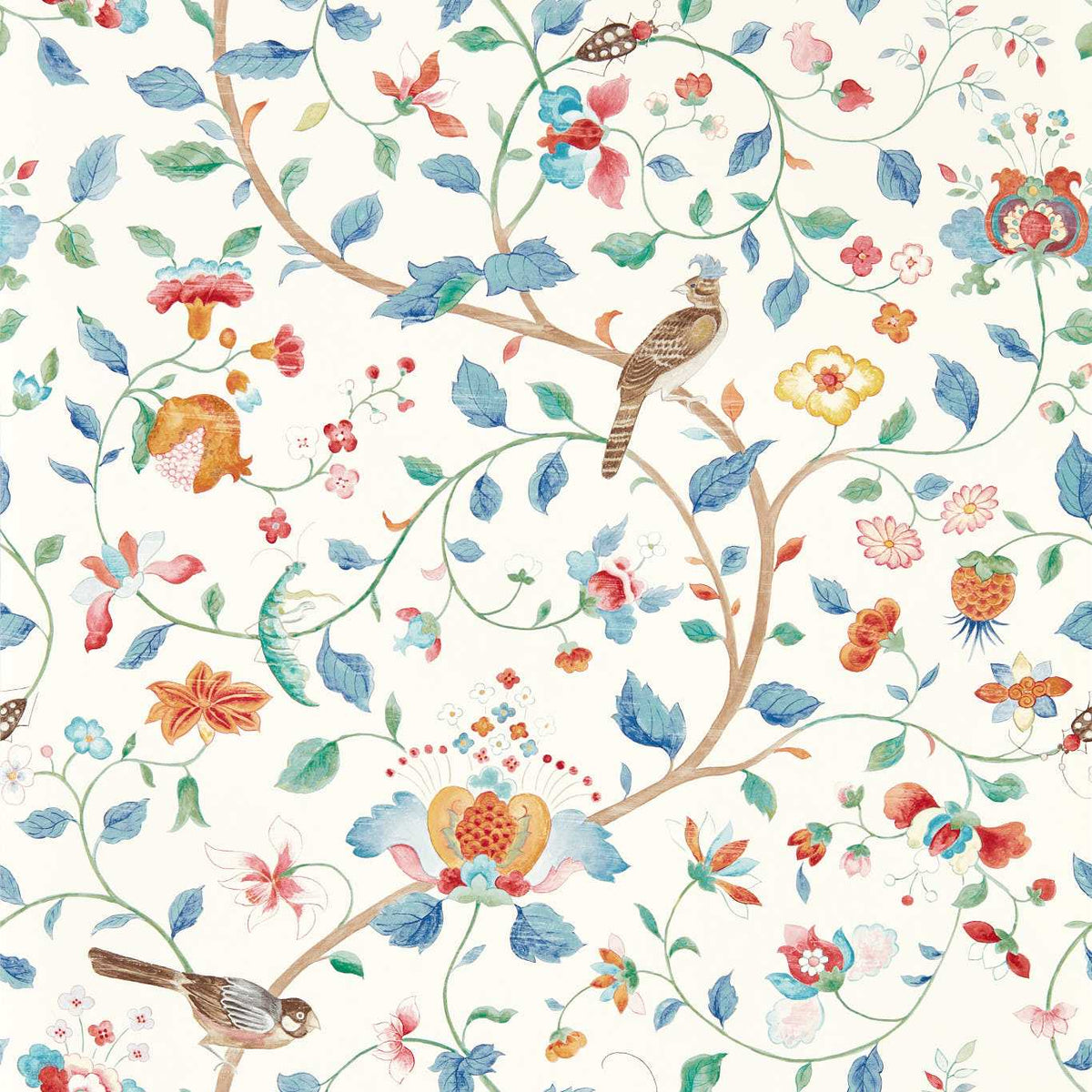 Aril's Garden Wallpaper by Sanderson - Indigo/Red