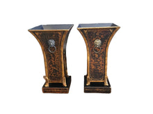 Load image into Gallery viewer, pair of tole-ware hand painted gilt and black planters
