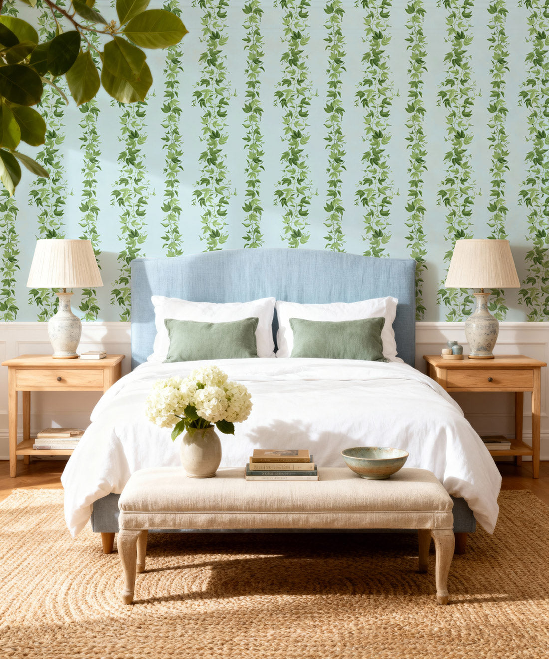 Bon Vivant Collection by Diane Bergeron - Antibes Decorative Textile Wallpaper - Colourway: Duck Egg - Insitu