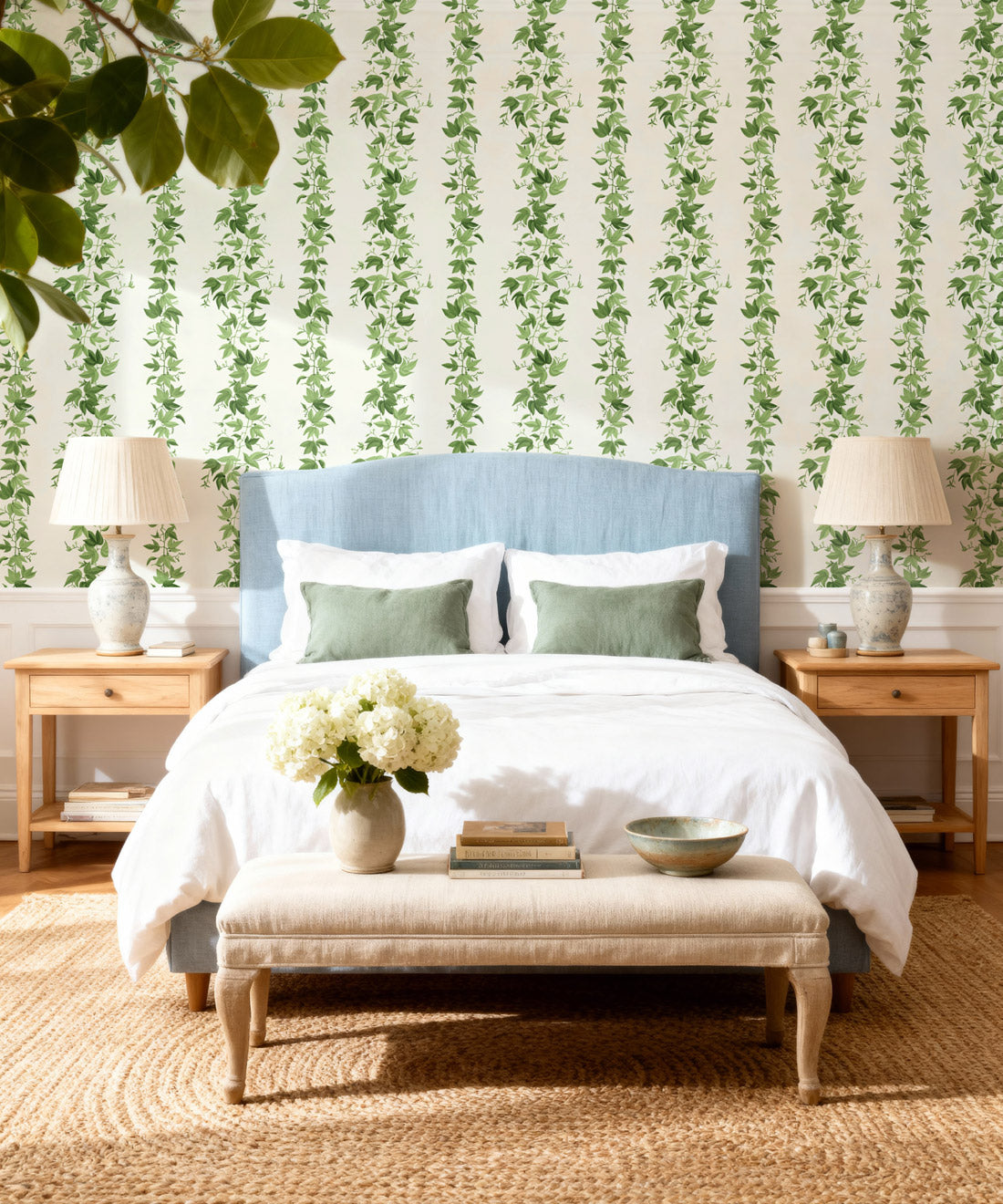 Bon Vivant Collection by Diane Bergeron - Antibes Decorative Textile Wallpaper - Colourway: Moss - Insitu