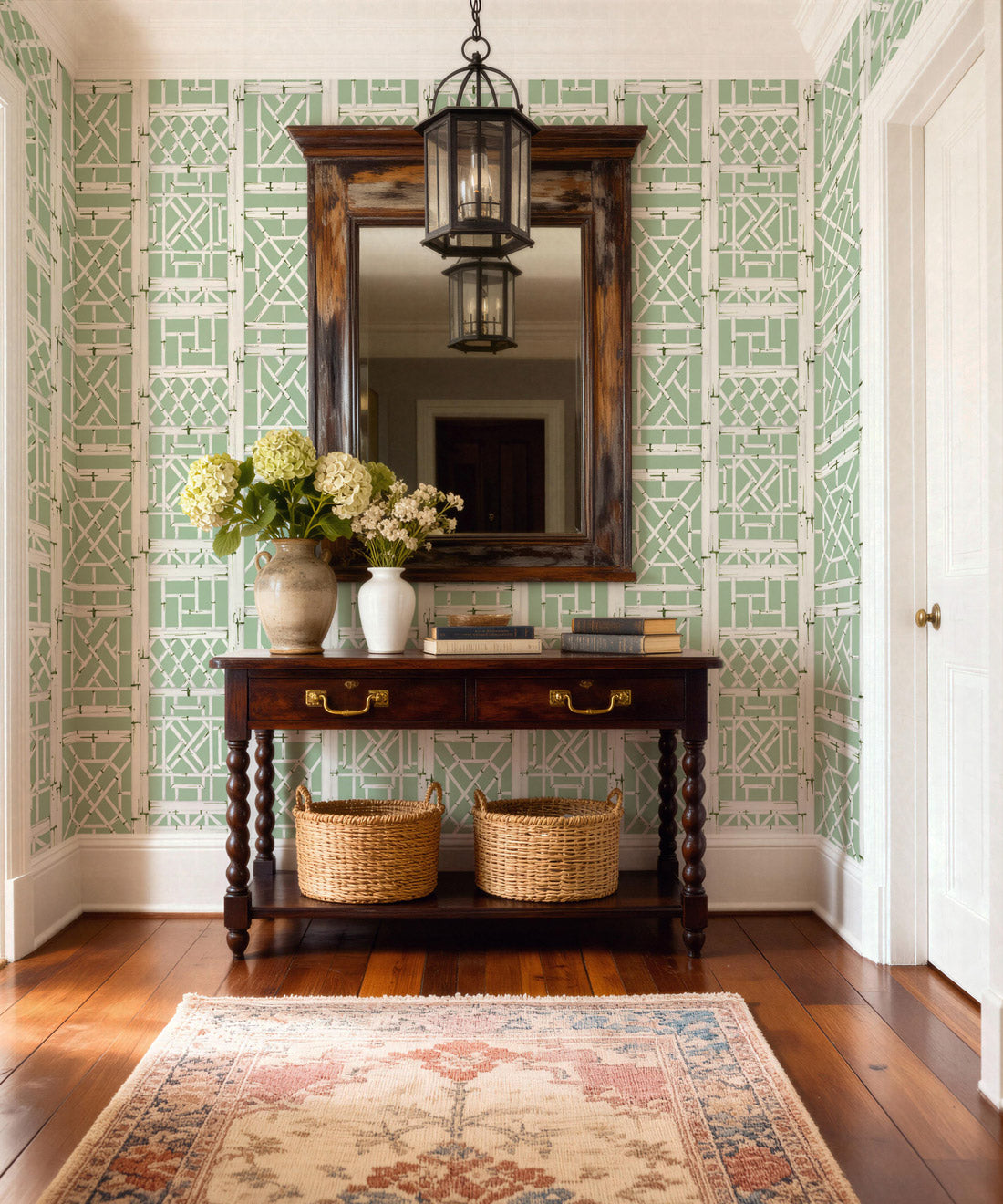 Bon Vivant Collection by Diane Bergeron - Briland Decorative Textile Wallpaper - Colourway: Celadon - Insitu