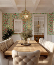 Load image into Gallery viewer, Bon Vivant Collection by Diane Bergeron - Edith Decorative Textile Wallpaper - Colourway: Coral on Celadon - Insitu