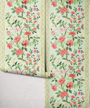 Load image into Gallery viewer, Bon Vivant Collection by Diane Bergeron - Edith Decorative Textile Wallpaper - Colourway: Coral on Celadon - Roll
