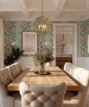 Load image into Gallery viewer, Bon Vivant Collection by Diane Bergeron - Edith Decorative Textile Wallpaper - Colourway: Pink on Duck Egg - Insitu
