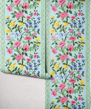 Load image into Gallery viewer, Bon Vivant Collection by Diane Bergeron - Edith Decorative Textile Wallpaper - Colourway: Pink on Duck Egg - Roll