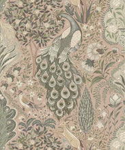 Load image into Gallery viewer, Peacock Garden Decorative Textile Wallpaper - Colorway: Antique Rose - Woven Light Collection - Decorative Textile Wallcoverings