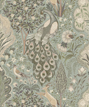 Load image into Gallery viewer, Peacock Garden Decorative Textile Wallpaper - Colorway: Duck Egg - Woven Light Collection - Decorative Textile Wallcoverings