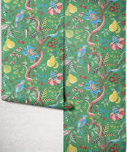 Load image into Gallery viewer, Pear Tree Decorative Textile Wallpaper - Colourway: Emerald - Roll