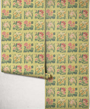 Load image into Gallery viewer, Flower Patch Decorative Textile Wallpaper - Colourway: Chartreuse - Roll
