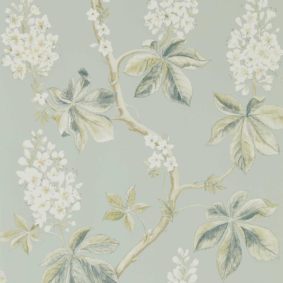 Chestnut Tree Wallpaper by Sanderson - Grey Blue/Sage