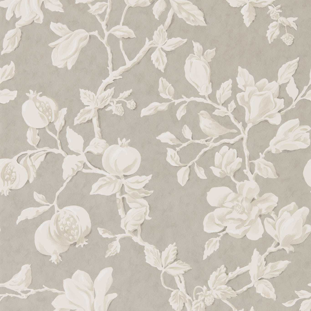 Magnolia & Pomegranate Wallpaper by Sanderson - Silver/Linen