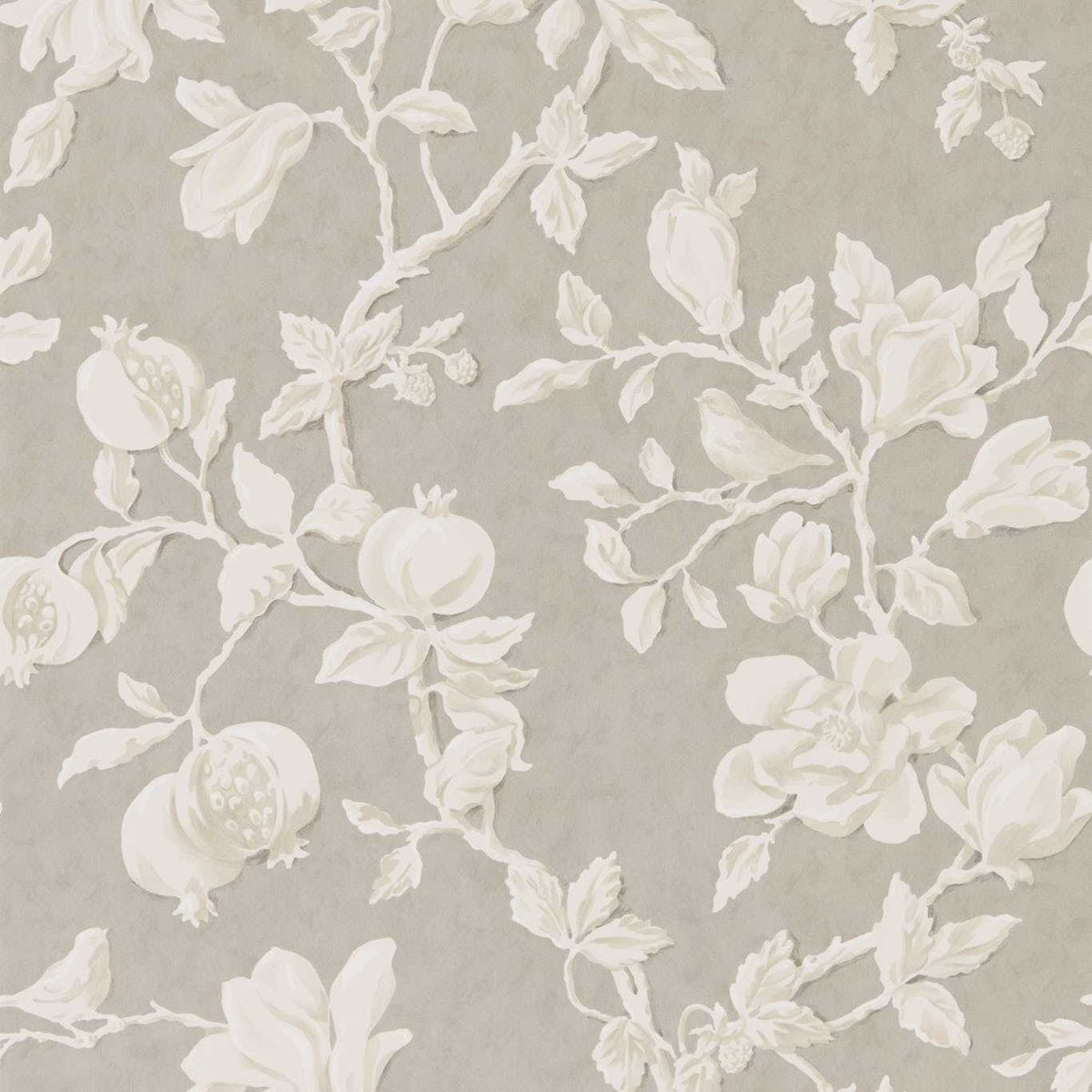 Magnolia & Pomegranate Wallpaper by Sanderson - Silver/Linen