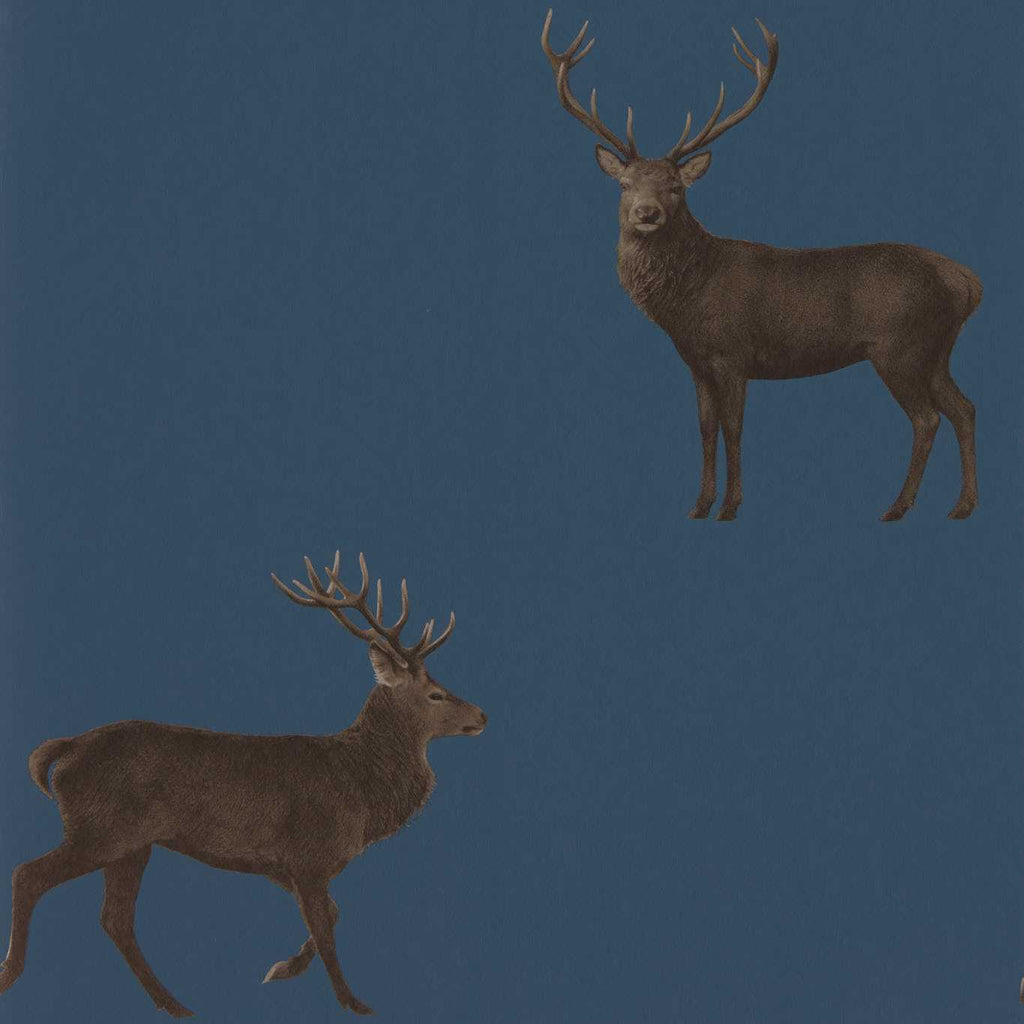 Evesham Deer Wallpaper by Sanderson - Indigo