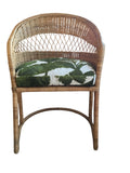 pair rattan dining chairs and fabric cushion