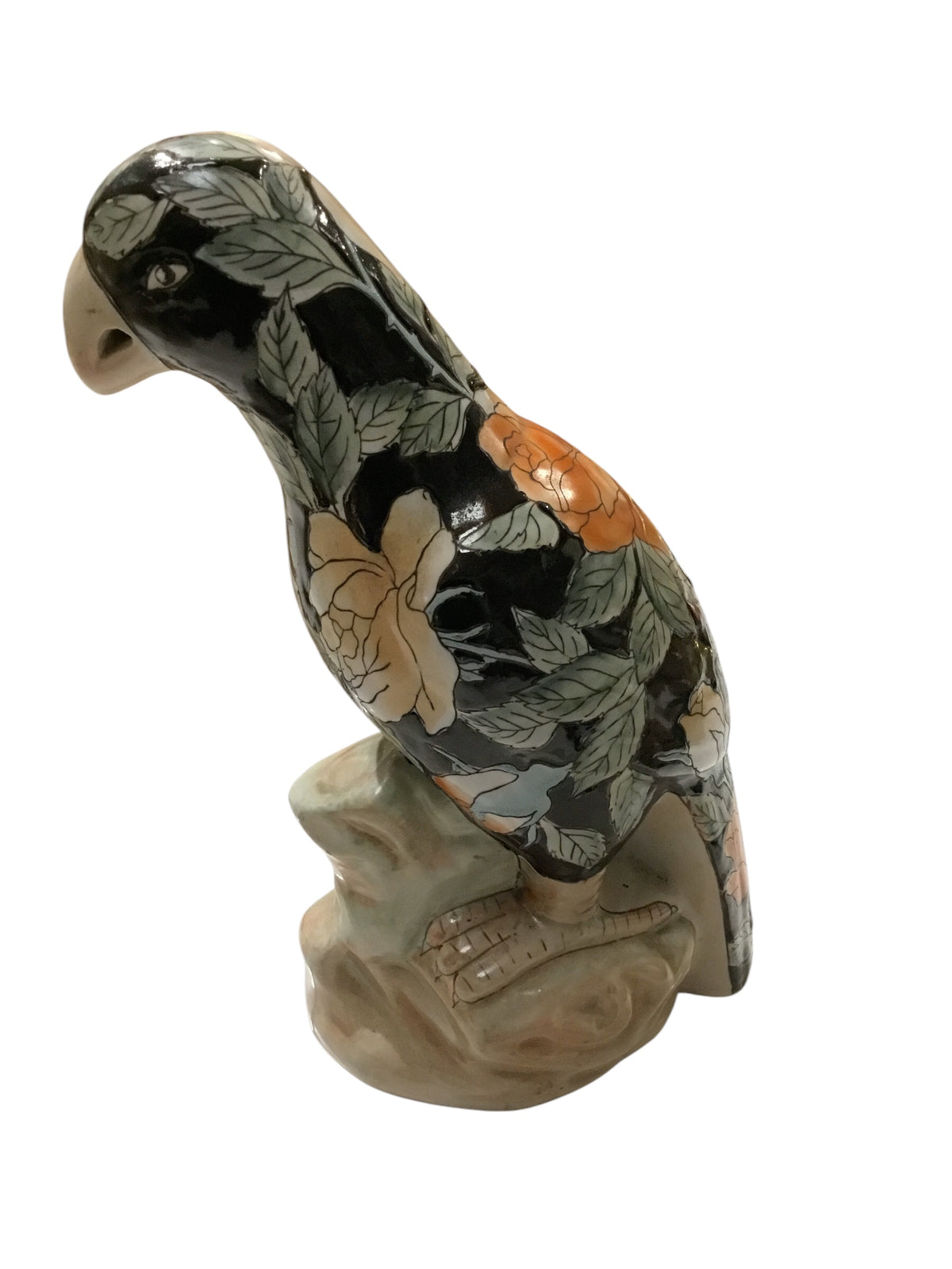 vintage asian handpainted ceramic parrot