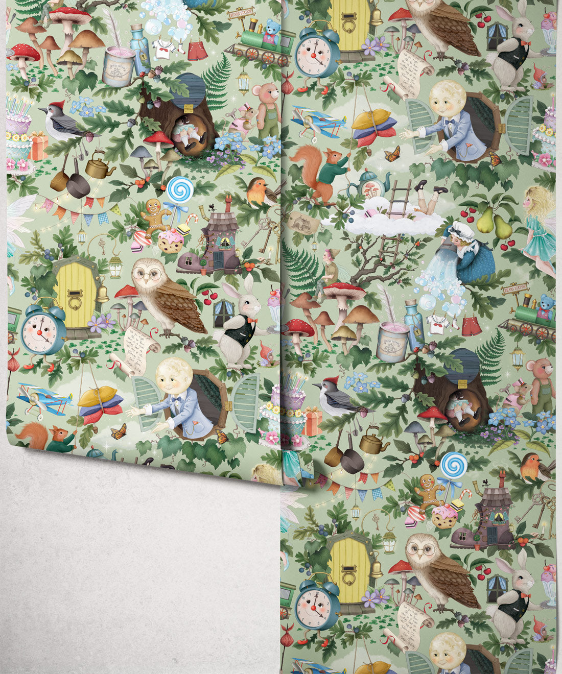 The Faraway Tree Wallpaper - Colourway: Sage - Insitu