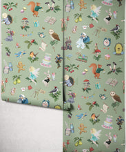 Load image into Gallery viewer, Faraway Friends Wallpaper - Colourway: Sage - Insitu