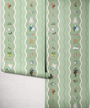 Load image into Gallery viewer, Slippery Slip Wallpaper - Colourway: Sage - Insitu