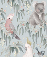 Load image into Gallery viewer, Bush Babies Wallpaper • Children's Wallpaper • Soft Blue • Swatch