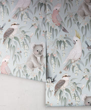 Load image into Gallery viewer, Bush Babies Wallpaper • Children's Wallpaper • Soft Blue• Roll