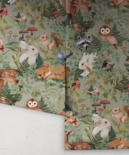 Load image into Gallery viewer, In The Woods Wallpaper • Children's Wallpaper • Dusty Green • Roll