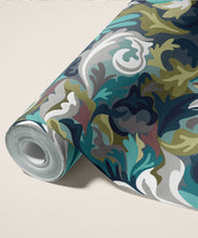 Load image into Gallery viewer, Filigree Type II Vinyl Wallpaper - Colourway: Aqua - Roll - Commercial Wallcoverings