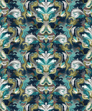 Load image into Gallery viewer, Filigree Type II Vinyl Wallpaper - Colourway: Aqua - Swatch - Commercial Wallcoverings