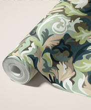 Load image into Gallery viewer, Filigree Type II Vinyl Wallpaper - Colourway: Olive - Roll - Commercial Wallcoverings