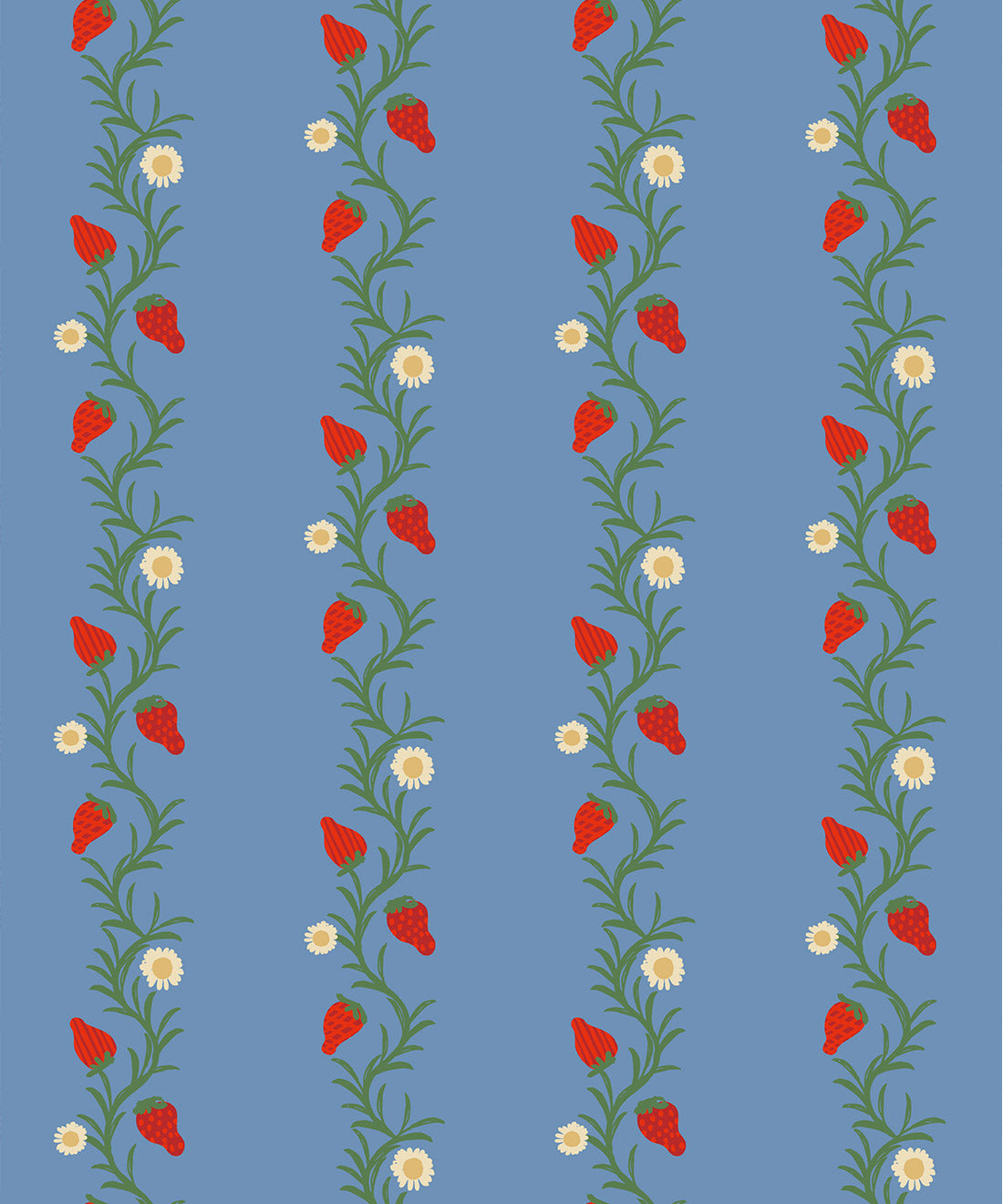 Strawberry Fields Wallpaper | Colourway: Blue & Red | Anything But Basic Collection | Gray Benko x Milton&King | Swatch