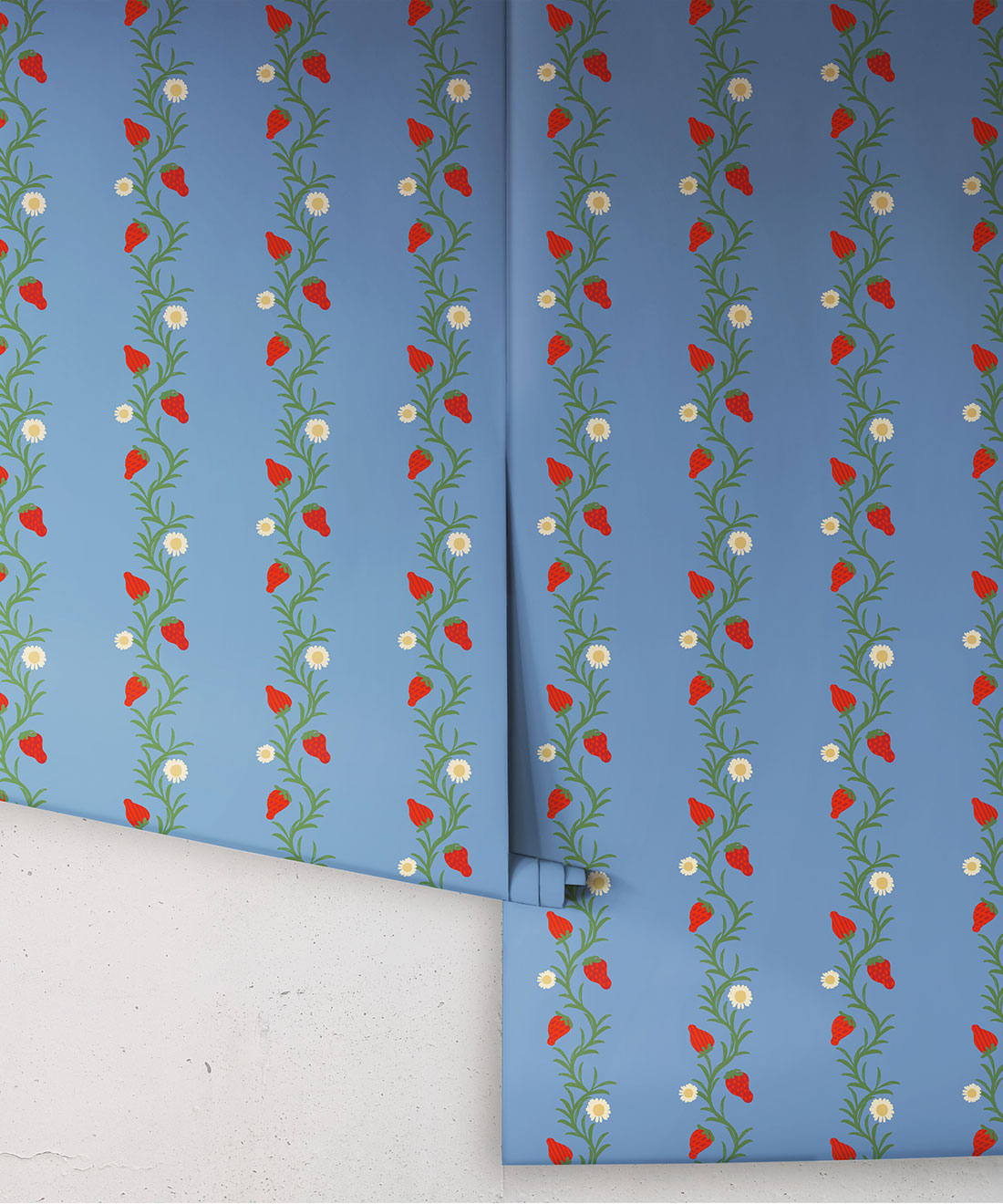 Strawberry Fields Wallpaper | Colourway: Blue & Red | Anything But Basic Collection | Gray Benko x Milton&King | Roll