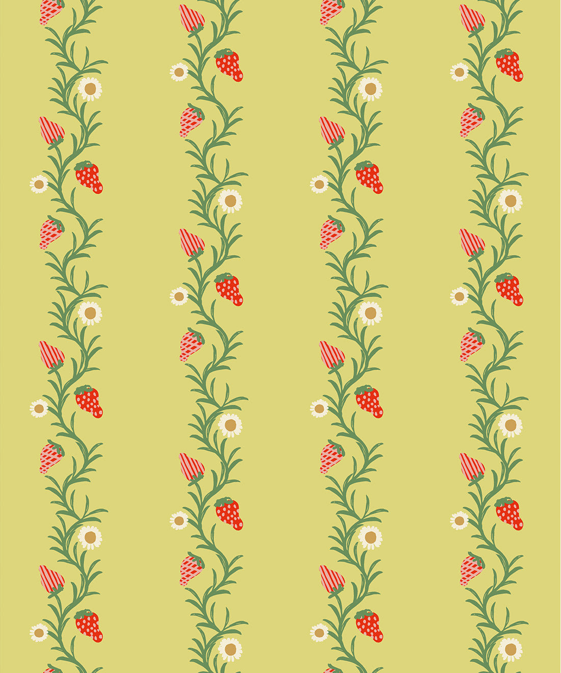 Strawberry Fields Wallpaper | Colourway: Chartreuse & Red | Anything But Basic Collection | Gray Benko x Milton&King | Swatch