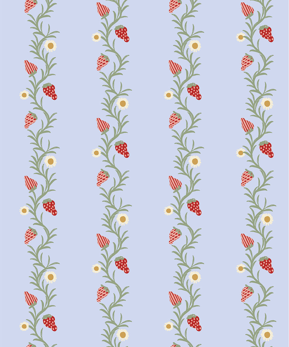Strawberry Fields Wallpaper | Colourway: Periwinkle & Red | Anything But Basic Collection | Gray Benko x Milton&King | Swatch