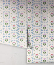 Load image into Gallery viewer, Flora Wallpaper | Colourway: Lavender &amp; Green | Anything But Basic Collection | Gray Benko x Milton&amp;King | Roll
