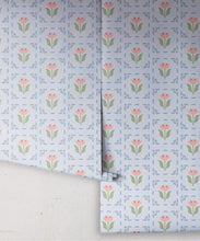 Load image into Gallery viewer, Flora Wallpaper | Colourway: Periwinkle &amp; Pink | Anything But Basic Collection | Gray Benko x Milton&amp;King | Roll