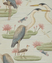 Load image into Gallery viewer, Heron, Jacana &amp; Giant Lilypad Grasscloth Wallpaper - Colorway: Snowflake - Swatch