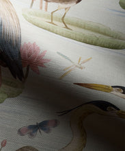 Load image into Gallery viewer, Heron Jacana Giant Lilypad Grasscloth Wallpaper - Colorway: Snowflake - Swatch