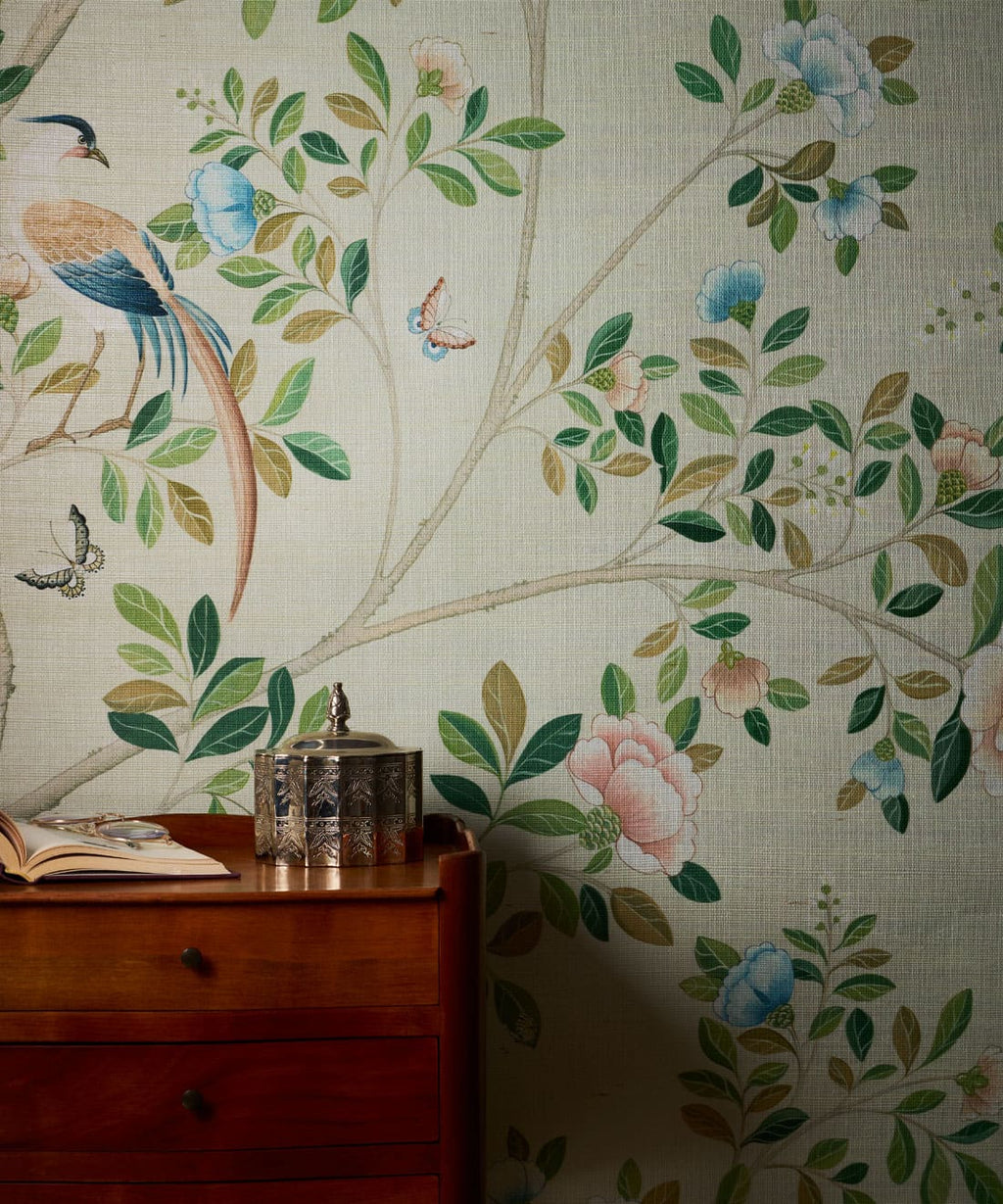 Camilla Tree Grasscloth Mural - Colorway: Beige - Insitu