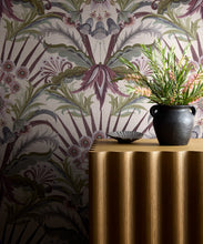 Load image into Gallery viewer, Morning Flowers Grasscloth Wallpaper - Colorway: Lavender - Rich Traditions Collection - Insitu