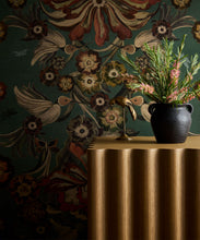 Load image into Gallery viewer, Hummingbird Garden Grasscloth Wallpaper - Colorway: Teal - Rich Traditions Collection - Insitu