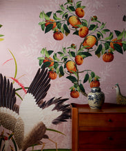 Load image into Gallery viewer, Oriental Garden Grasscloth Wallpaper - Colorway: Coral - Insitu