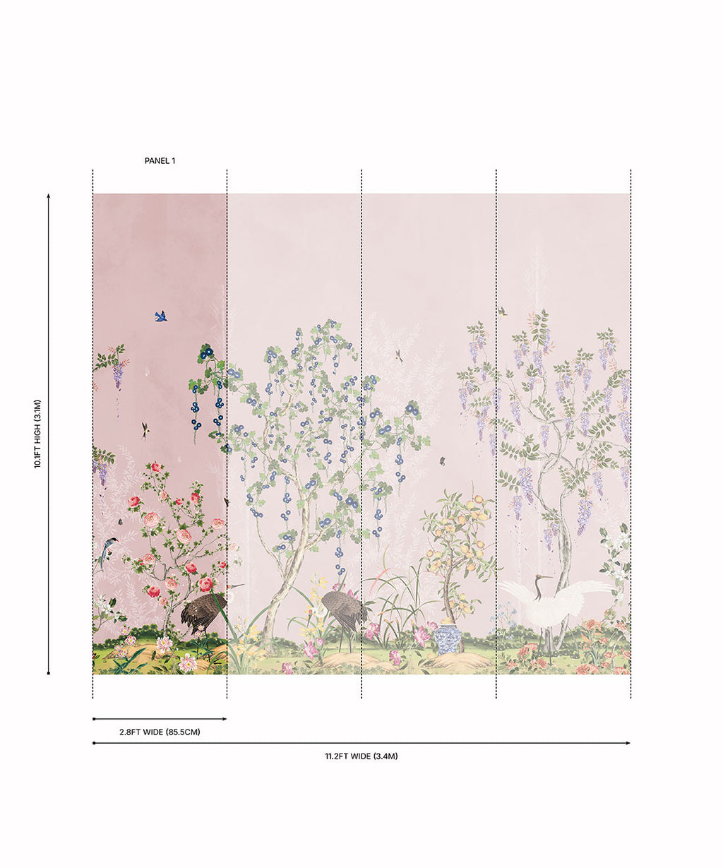 Oriental Garden Grasscloth Wallpaper - Garden Party - Grasscloth - Colorway: Coral