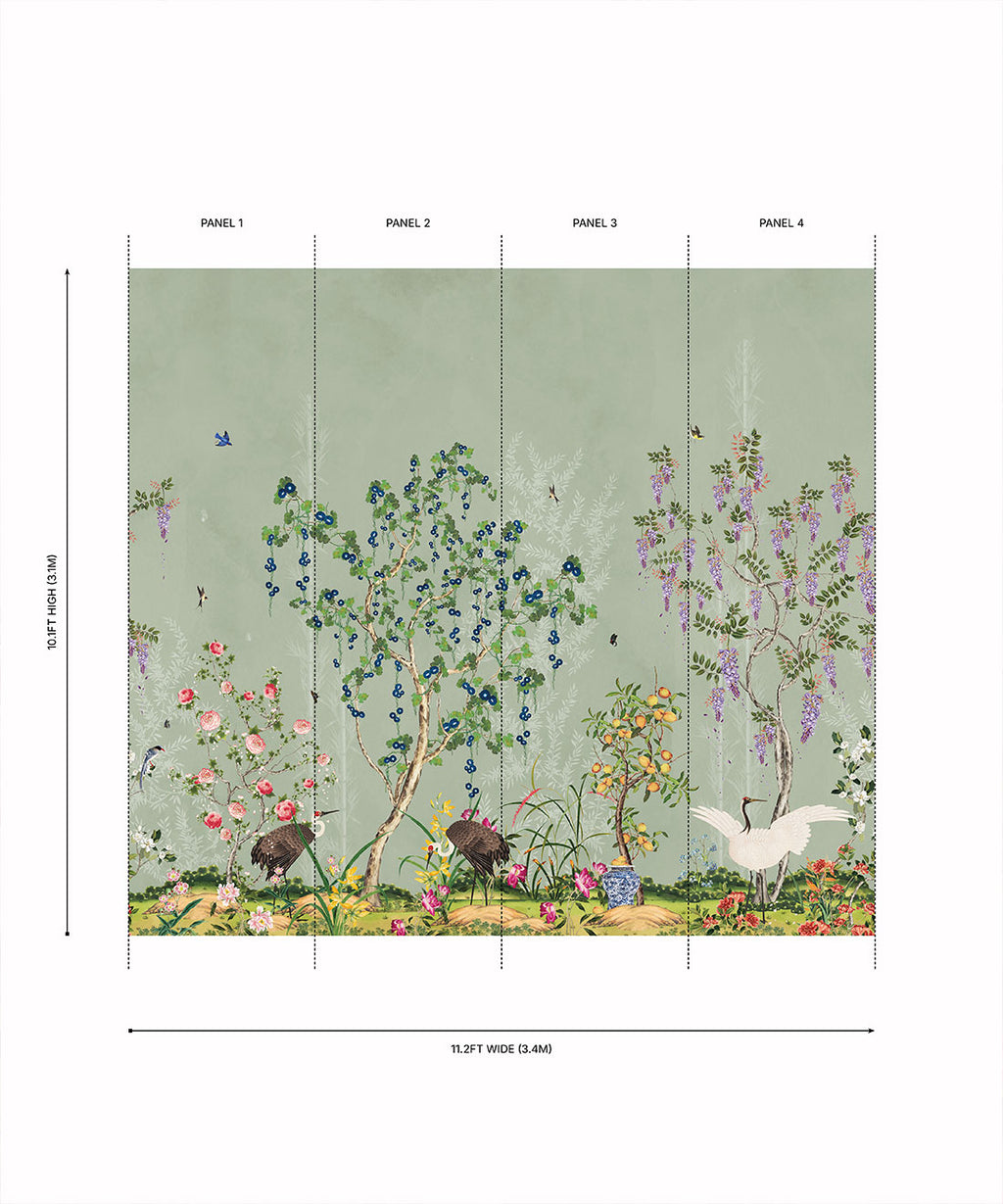 Oriental Garden Grasscloth Wallpaper - Garden Party - Grasscloth - Colorway: Green Tea