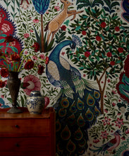 Load image into Gallery viewer, Peacock Garden Grasscloth Wallpaper - Colorway: Ruby - Rich Traditions Collection - Insitu
