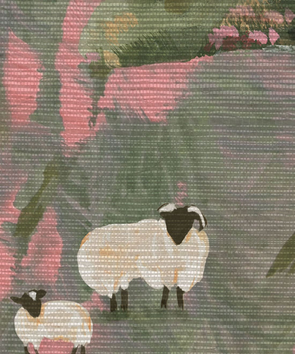 Impasto Meadows Grasscloth Mural - Colourway: Dusky - Close Up