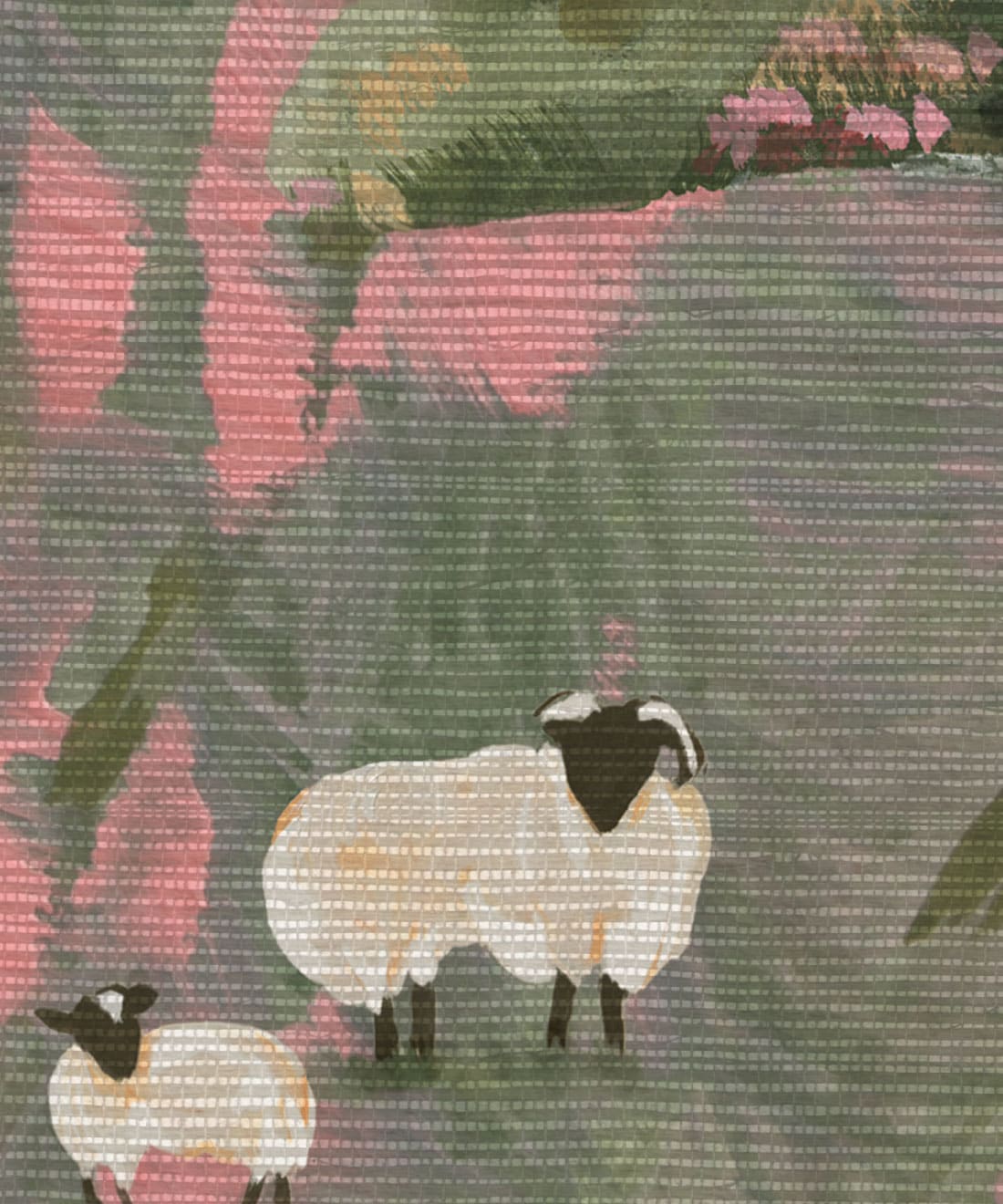 Impasto Meadows Grasscloth Mural - Colourway: Dusky - Close Up